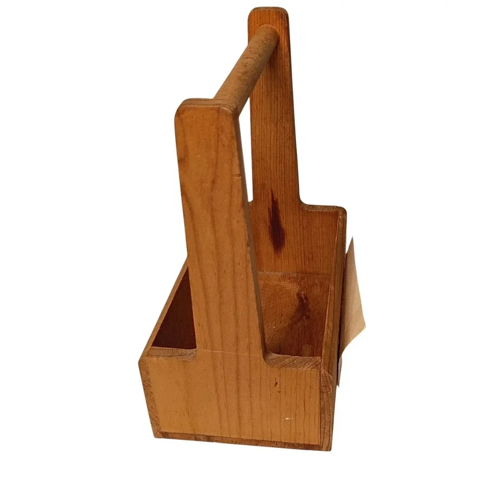 Small Vtg Wood Recipe‎ Card Box Carrying Caddy Handle Rustic Primitive Farmhouse